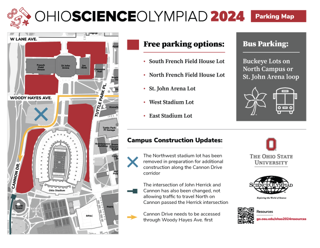 State parking map. For more information, email scienceolympiad@osu.edu