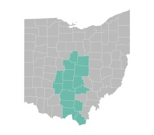 Central Ohio region highlighted on a map