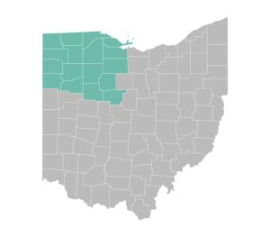 Northwestern Ohio highlighted on a map