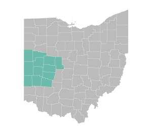 Western Ohio region highlighted on a map